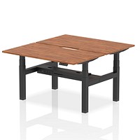 Air 2 Person Sit-Standing Scalloped Bench Desk, Back to Back, 2 x 1400mm (800mm Deep), Black Frame, Walnut