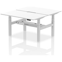 Air 2 Person Sit-Standing Scalloped Bench Desk, Back to Back, 2 x 1400mm (800mm Deep), Silver Frame, White