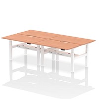 Air 4 Person Sit-Standing Scalloped Bench Desk, Back to Back, 4 x 1400mm (800mm Deep), White Frame, Beech