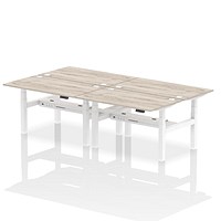 Air 4 Person Sit-Standing Bench Desk, Back to Back, 4 x 1400mm (800mm Deep), White Frame, Grey Oak