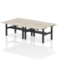 Air 4 Person Sit-Standing Scalloped Bench Desk, Back to Back, 4 x 1400mm (800mm Deep), Black Frame, Grey Oak