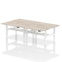 Air 4 Person Sit-Standing Scalloped Bench Desk, Back to Back, 4 x 1400mm (800mm Deep), White Frame, Grey Oak