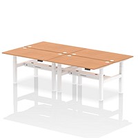 Air 4 Person Sit-Standing Bench Desk, Back to Back, 4 x 1400mm (800mm Deep), White Frame, Oak