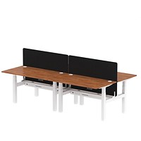 Air 4 Person Sit-Standing Bench Desk with Charcoal Straight Screen, Back to Back, 4 x 1400mm (800mm Deep), White Frame, Walnut