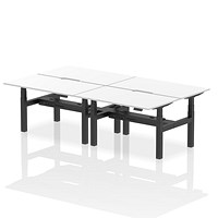 Air 4 Person Sit-Standing Scalloped Bench Desk, Back to Back, 4 x 1400mm (800mm Deep), Black Frame, White