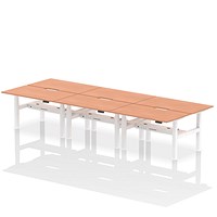 Air 6 Person Sit-Standing Scalloped Bench Desk, Back to Back, 6 x 1400mm (800mm Deep), White Frame, Beech
