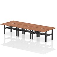 Air 6 Person Sit-Standing Scalloped Bench Desk, Back to Back, 6 x 1400mm (800mm Deep), Black Frame, Walnut