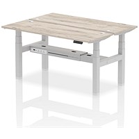 Air 2 Person Sit-Standing Bench Desk, Back to Back, 2 x 1600mm (600mm Deep), Silver Frame, Grey Oak