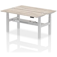 Air 2 Person Sit-Standing Bench Desk, Back to Back, 2 x 1600mm (600mm Deep), Silver Frame, Grey Oak