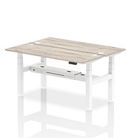 Air 2 Person Sit-Standing Bench Desk, Back to Back, 2 x 1600mm (600mm Deep), White Frame, Grey Oak