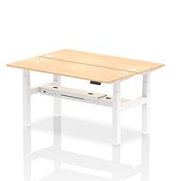 Air 2 Person Sit-Standing Bench Desk, Back to Back, 2 x 1600mm (600mm Deep), White Frame, Maple