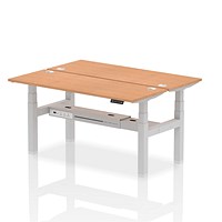 Air 2 Person Sit-Standing Bench Desk, Back to Back, 2 x 1600mm (600mm Deep), Silver Frame, Oak