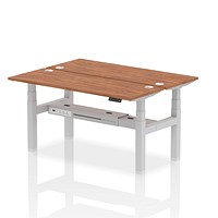 Air 2 Person Sit-Standing Bench Desk, Back to Back, 2 x 1600mm (600mm Deep), Silver Frame, Walnut