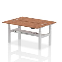 Air 2 Person Sit-Standing Bench Desk, Back to Back, 2 x 1600mm (600mm Deep), Silver Frame, Walnut Air 2 Person Sit-Standing Bench Desk, Back to Back, 2 x 1600mm (600mm Deep), Silver Frame, Walnut