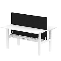 Air 2 Person Sit-Standing Bench Desk with Charcoal Straight Screen, Back to Back, 2 x 1600mm (600mm Deep), White Frame, White