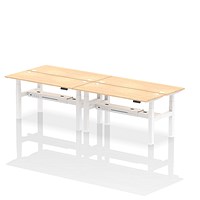 Air 4 Person Sit-Standing Bench Desk, Back to Back, 4 x 1600mm (600mm Deep), White Frame, Maple