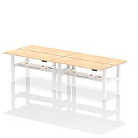 Air 4 Person Sit-Standing Bench Desk, Back to Back, 4 x 1600mm (600mm Deep), White Frame, Maple