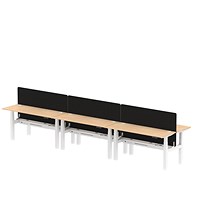 Air 6 Person Sit-Standing Bench Desk with Charcoal Straight Screen, Back to Back, 6 x 1600mm (600mm Deep), White Frame, Maple