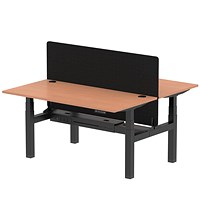 Air 2 Person Sit-Standing Bench Desk with Charcoal Straight Screen, Back to Back, 2 x 1600mm (800mm Deep), Black Frame, Beech