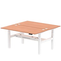 Air 2 Person Sit-Standing Bench Desk, Back to Back, 2 x 1600mm (800mm Deep), White Frame, Beech