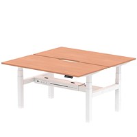 Air 2 Person Sit-Standing Scalloped Bench Desk, Back to Back, 2 x 1600mm (800mm Deep), White Frame, Beech
