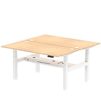 Air 2 Person Sit-Standing Bench Desk, Back to Back, 2 x 1600mm (800mm Deep), White Frame, Maple