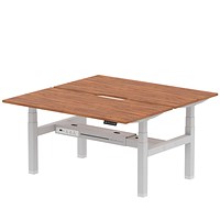 Air 2 Person Sit-Standing Scalloped Bench Desk, Back to Back, 2 x 1600mm (800mm Deep), Silver Frame, Walnut