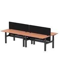 Air 4 Person Sit-Standing Bench Desk with Charcoal Straight Screen, Back to Back, 4 x 1600mm (800mm Deep), Black Frame, Beech