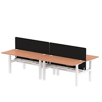 Air 4 Person Sit-Standing Bench Desk with Charcoal Straight Screen, Back to Back, 4 x 1600mm (800mm Deep), White Frame, Beech