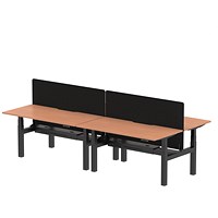 Air 4 Person Sit-Standing Scalloped Bench Desk with Charcoal Straight Screen, Back to Back, 4 x 1600mm (800mm Deep), Black Frame, Beech