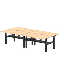 Air 4 Person Sit-Standing Scalloped Bench Desk, Back to Back, 4 x 1600mm (800mm Deep), Black Frame, Maple