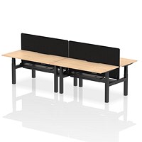 Air 4 Person Sit-Standing Scalloped Bench Desk with Charcoal Straight Screen, Back to Back, 4 x 1600mm (800mm Deep), Black Frame, Maple