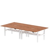 Air 4 Person Sit-Standing Scalloped Bench Desk, Back to Back, 4 x 1600mm (800mm Deep), White Frame, Walnut