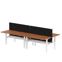Air 4 Person Sit-Standing Scalloped Bench Desk with Charcoal Straight Screen, Back to Back, 4 x 1600mm (800mm Deep), White Frame, Walnut