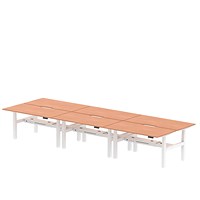 Air 6 Person Sit-Standing Scalloped Bench Desk, Back to Back, 6 x 1600mm (800mm Deep), White Frame, Beech