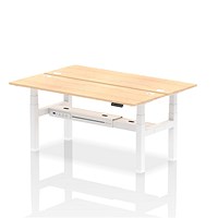 Air 2 Person Sit-Standing Bench Desk, Back to Back, 2 x 1800mm (600mm Deep), White Frame, Maple