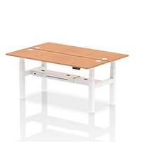 Air 2 Person Sit-Standing Bench Desk, Back to Back, 2 x 1800mm (600mm Deep), White Frame, Oak