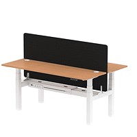 Air 2 Person Sit-Standing Bench Desk with Charcoal Straight Screen, Back to Back, 2 x 1800mm (600mm Deep), White Frame, Oak