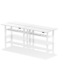 Air 4 Person Sit-Standing Bench Desk, Back to Back, 4 x 1800mm (600mm Deep), White Frame, White