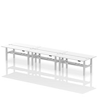 Air 6 Person Sit-Standing Bench Desk, Back to Back, 6 x 1800mm (600mm Deep), Silver Frame, White