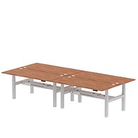 Air 4 Person Sit-Standing Bench Desk, Back to Back, x 1800mm (800mm Deep), Silver Frame, Walnut