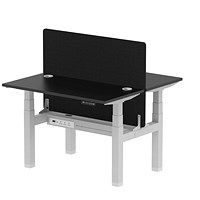 Air 2 Person Sit-Standing Bench Desk with Charcoal Straight Screen, Back to Back, 2 x 1200mm (600mm Deep), Silver Frame, Black
