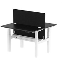 Air 2 Person Sit-Standing Bench Desk with Charcoal Straight Screen, Back to Back, 2 x 1200mm (600mm Deep), White Frame, Black