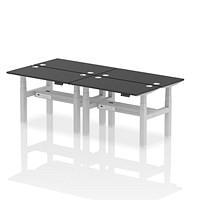 Air 4 Person Sit-Standing Bench Desk, Back to Back, 4 x 1200mm (600mm Deep), Silver Frame, Black