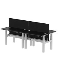 Air 4 Person Sit-Standing Bench Desk with Charcoal Straight Screen, Back to Back, 4 x 1200mm (600mm Deep), Silver Frame, Black