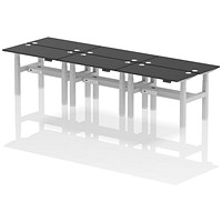 Air 6 Person Sit-Standing Bench Desk, Back to Back, 6 x 1200mm (600mm Deep), Silver Frame, Black