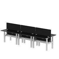 Air 6 Person Sit-Standing Bench Desk with Charcoal Straight Screen, Back to Back, 6 x 1200mm (600mm Deep), Silver Frame, Black