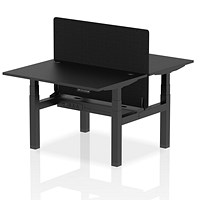 Air 2 Person Sit-Standing Bench Desk with Charcoal Straight Screen, Back to Back, 2 x 1200mm (800mm Deep), Black Frame, Black