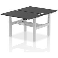 Air 2 Person Sit-Standing Bench Desk, Back to Back, 2 x 1200mm (800mm Deep), Silver Frame, Black