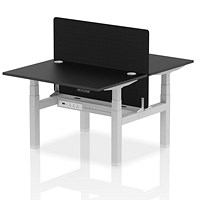 Air 2 Person Sit-Standing Bench Desk with Charcoal Straight Screen, Back to Back, 2 x 1200mm (800mm Deep), Silver Frame, Black